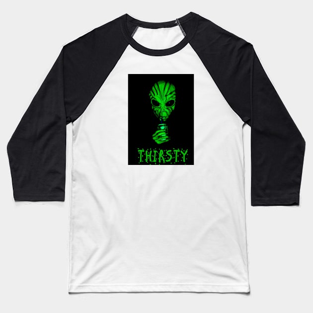 Thirstsy Alien Baseball T-Shirt by SandraKC